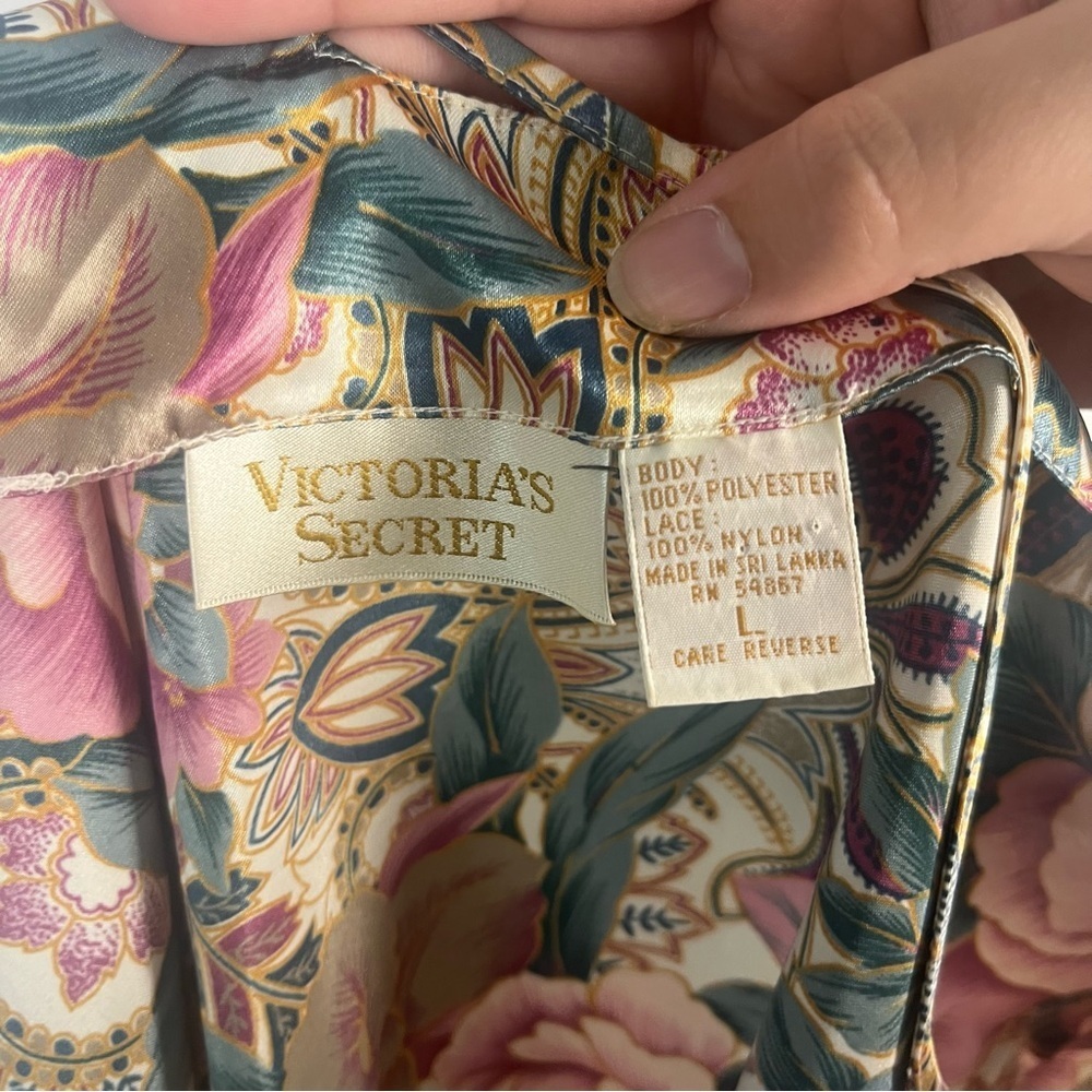Vtg. Victoria’s Secret Nightie Womens Size large Gold Label Floral Lace Trim - Picture 5 of 6